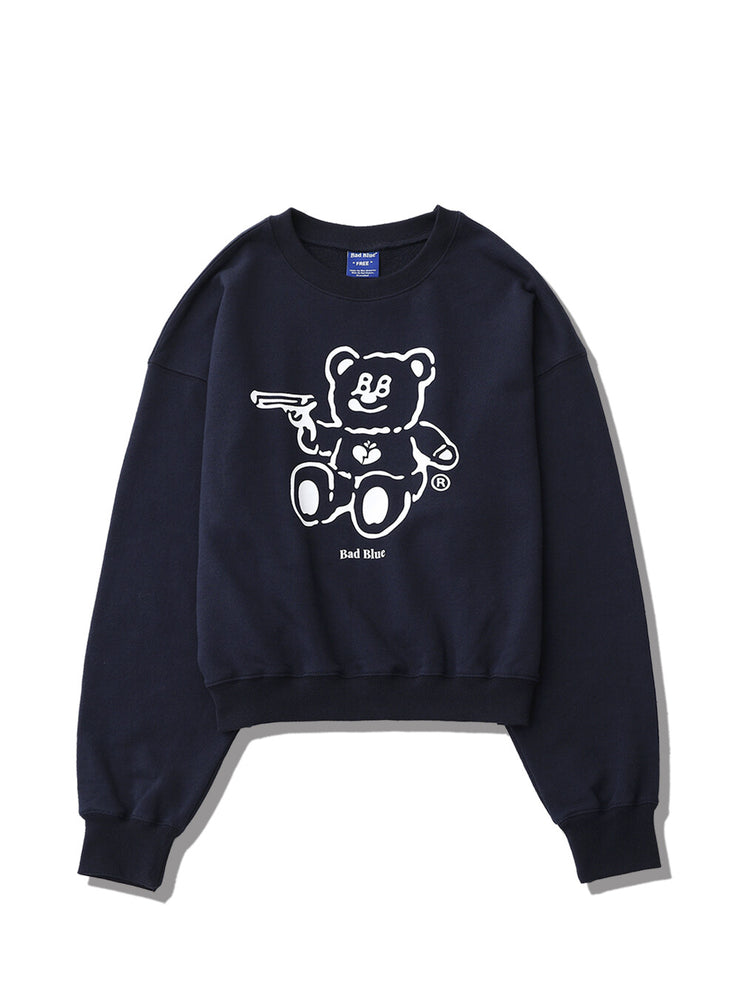 【BADBLUE】BadBear Crop Sweatshirt Navy